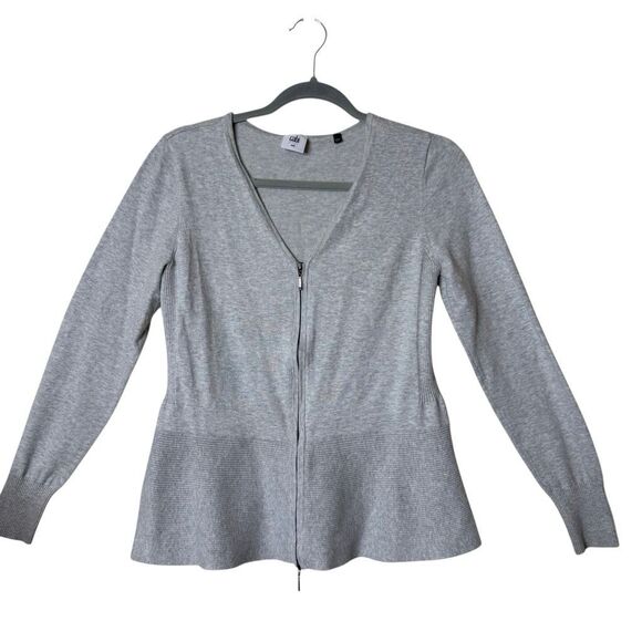 CAbi Willow Light Gray Double Zip Peplum Cardigan Sz M Preppy, Casual - Picture 2 of 13